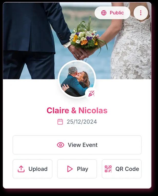 Site web de mariage avec fonctionnalité de partage de photos par QR Code intégrée
