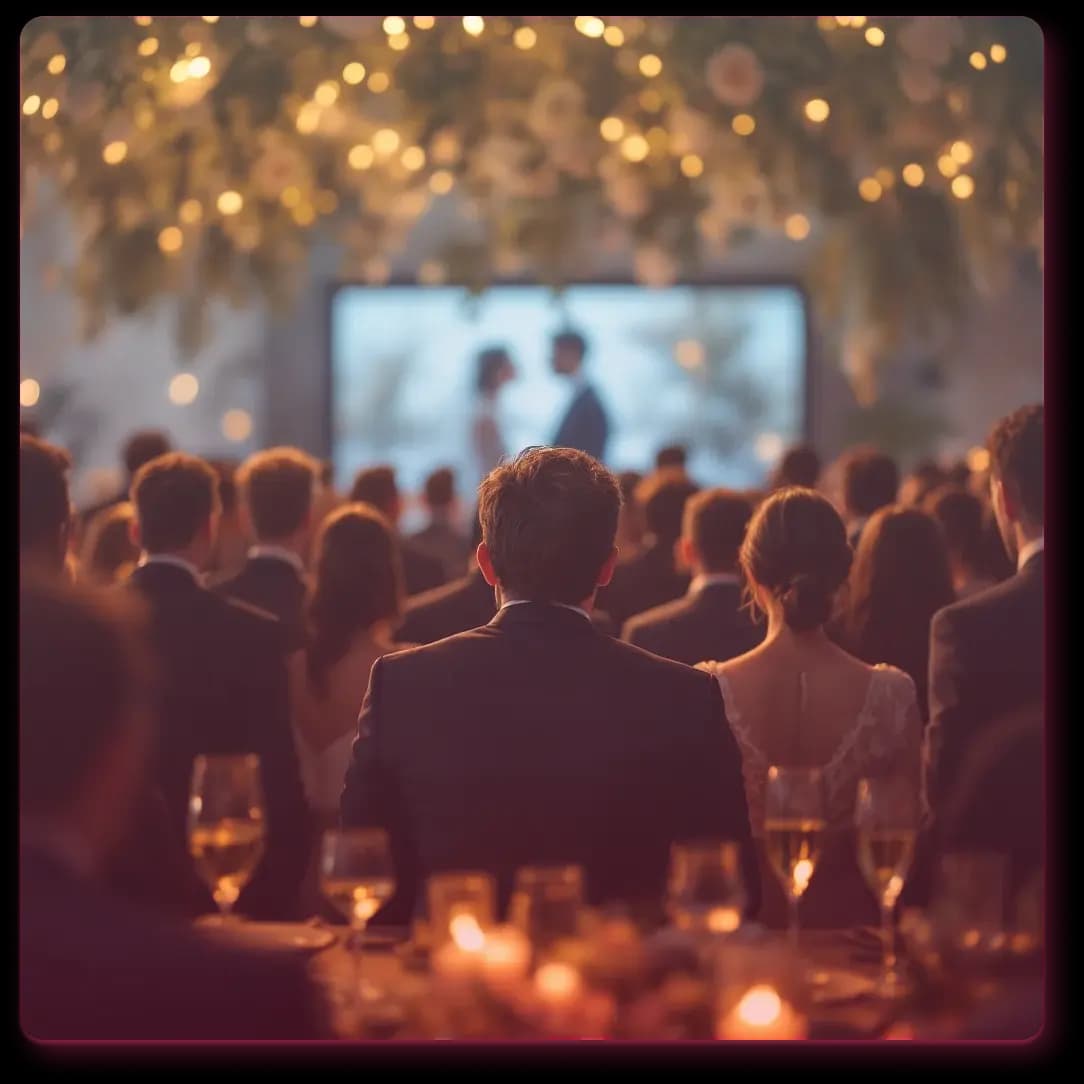 Live wedding photo slideshow display at reception venue