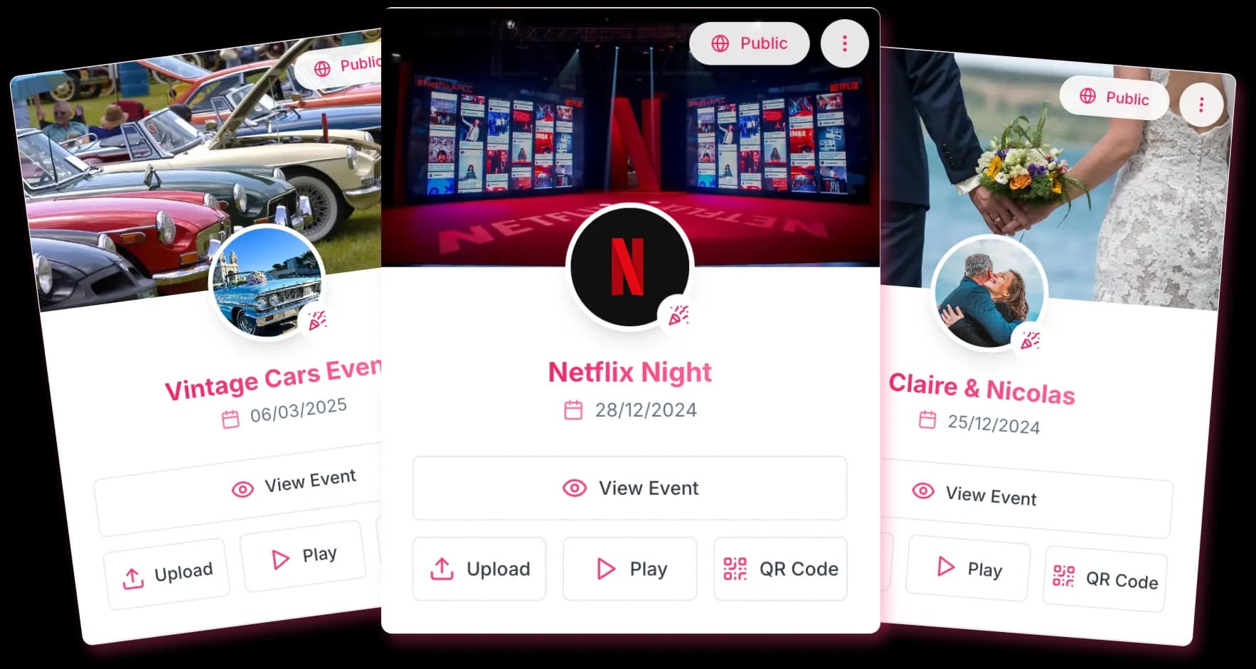 Wedding photo gallery dashboard with collected photos from guests